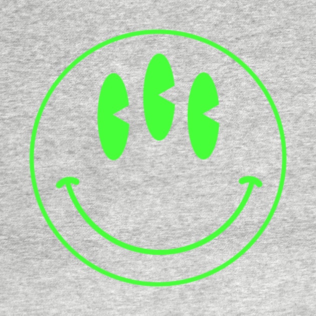 Trippy 90s acid house three eyed green smiley face by shannlp